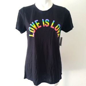 Love Is Love Tee Shirt Size Large (Juniors) NWT Black Rainbow Jerry Leigh